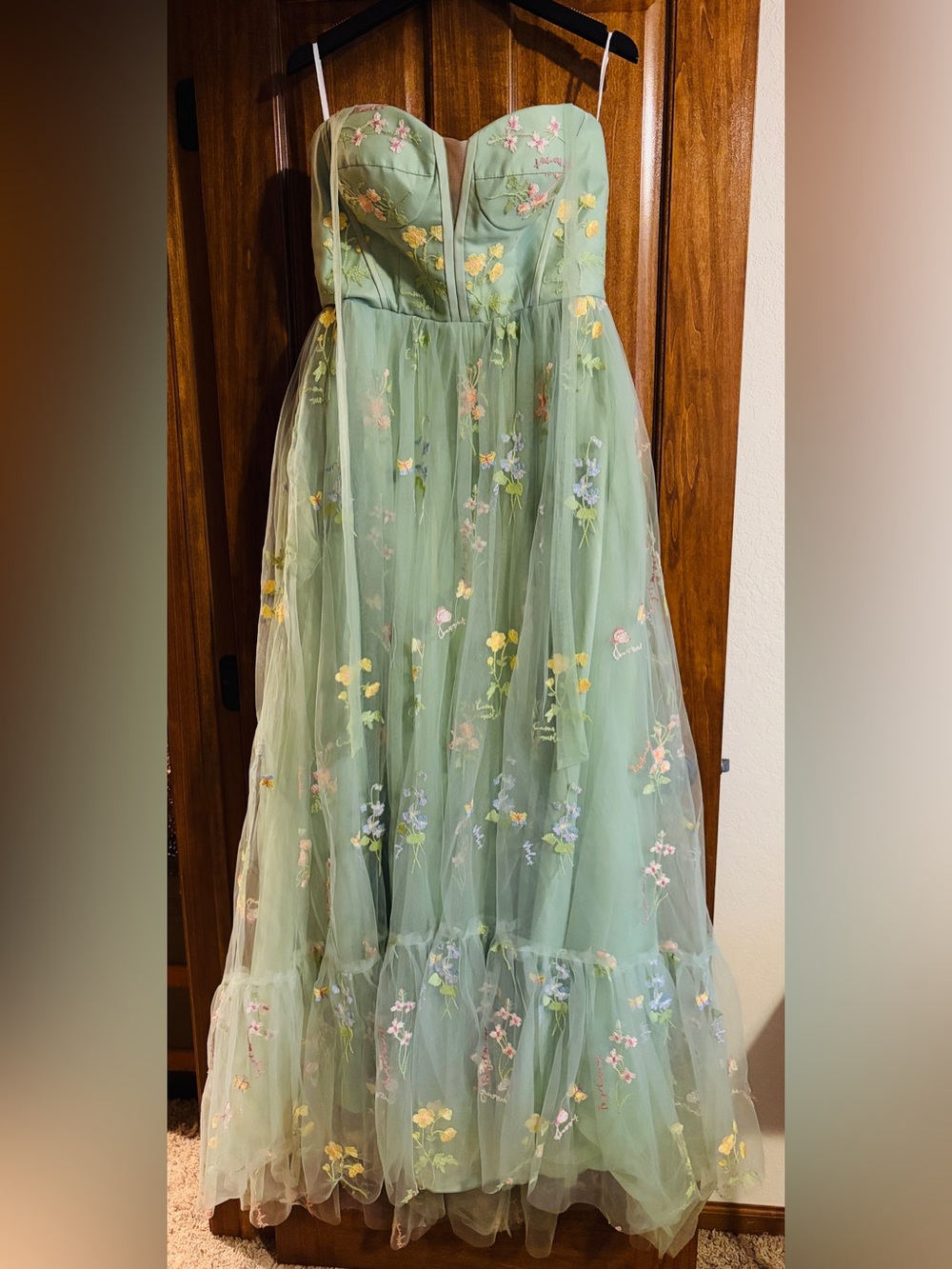 Floral Embroidered Sage Tulle Skirt
